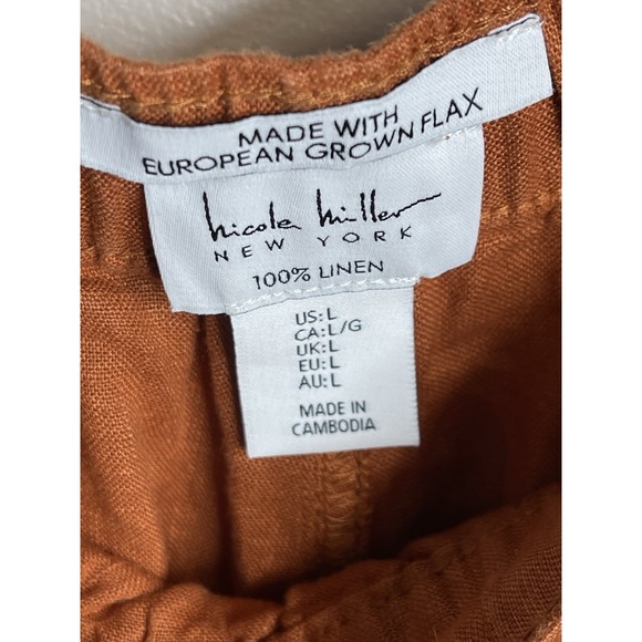 NWT Nicole Miller Rust 100% Linen Lyocell Cargo High Waist Pants Women's Sz L - Picture 7 of 7